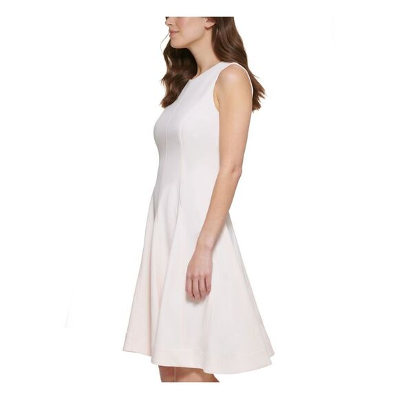 NWT CALVIN KLEIN Womens Pink Fitted Flounce Skirt Sleeveless Dress Petites 6P - Picture 3 of 5